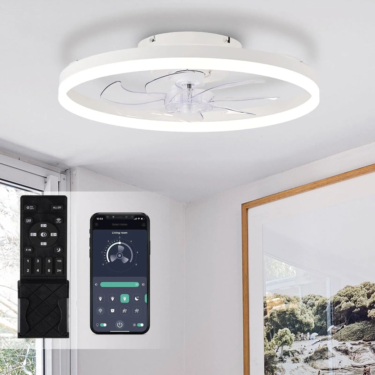 ventilateur intelligent led rvb vitesses ciel étoilé moderne télécommande app mobile