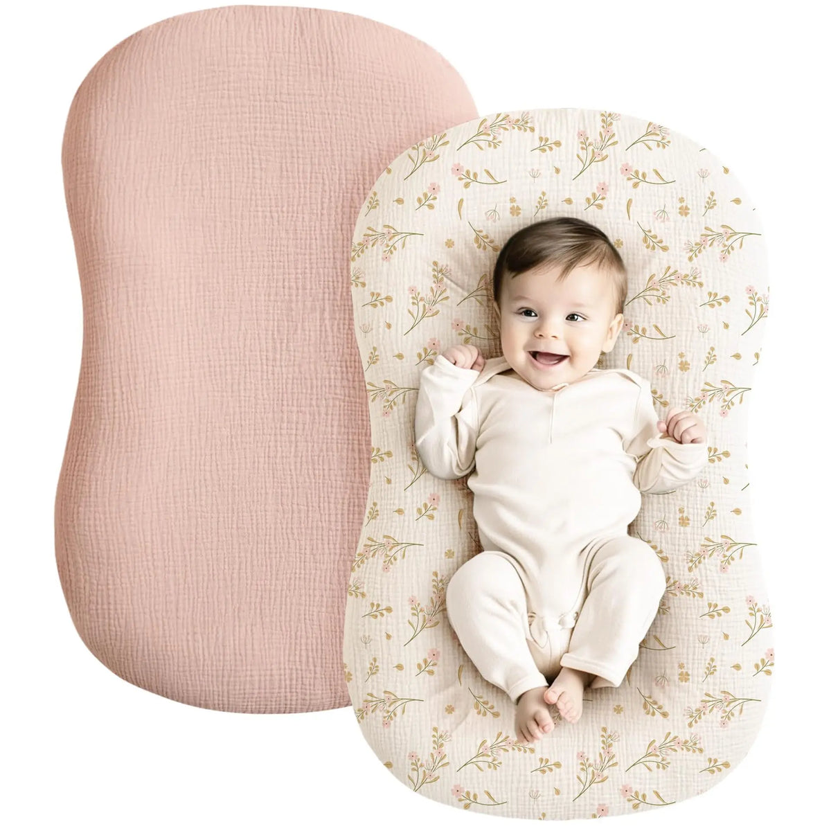 coussin bébé coton texture moderne beige clair doux respirant poignée 80x55cm