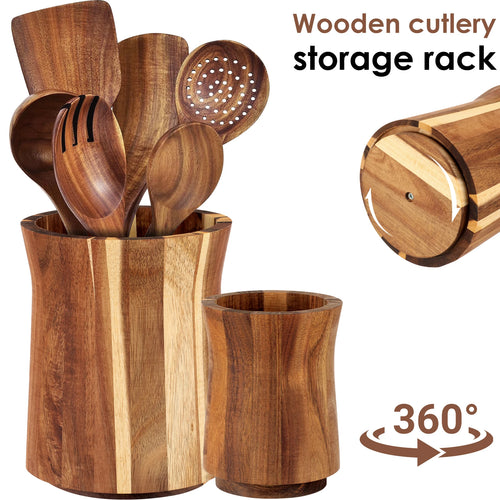 porte couverts bois marron clair rayures alternées moderne rustique cuillères couteaux spatules pince sel