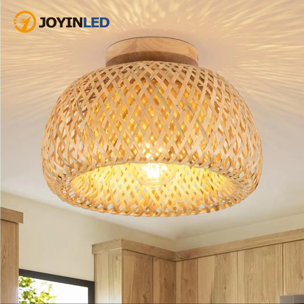 lampe suspendue rotin naturelle moderne bambou géométrique cuisine salon vieux