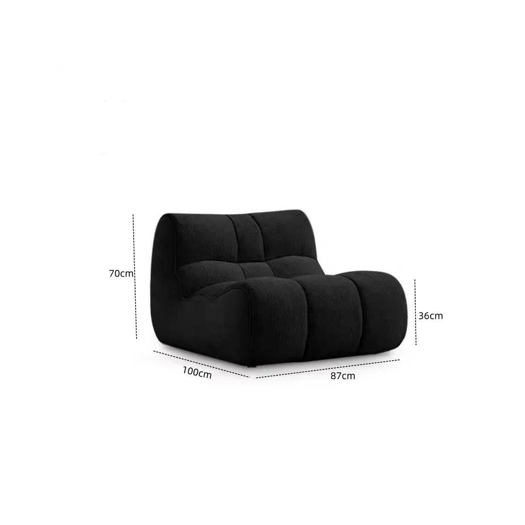 Fauteuil moderne tissu bouclé beige clair coussins d'assise dossier minimaliste