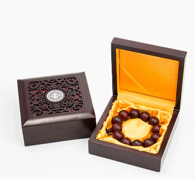 boîtes bois marron foncé boîte bijoux décoration intérieure boutons métalliques ajourés respectueux environnement classique