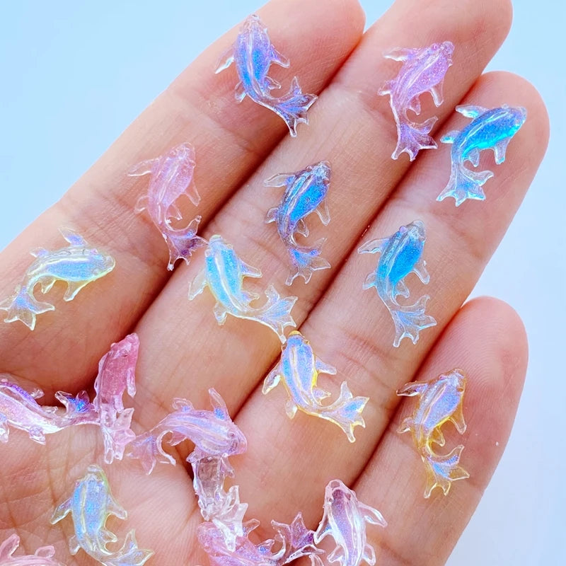poissons résine miniature transparents violet bleu jaune rose décoration mariage scrapbooking ongles artisanat artificiels