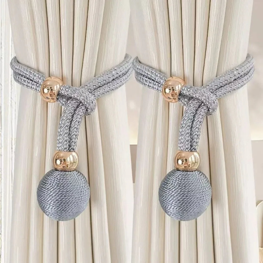 rideaux sangles ajustables pendentif boule dorée attache simple moderne coton polyester beige gris marron