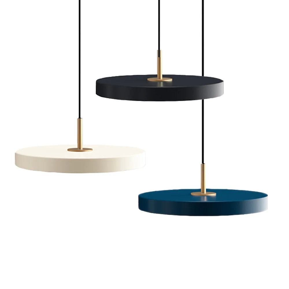 suspension lumineuse ronde moderne minimaliste aluminium blanc noir bleu salon cuisine chambre