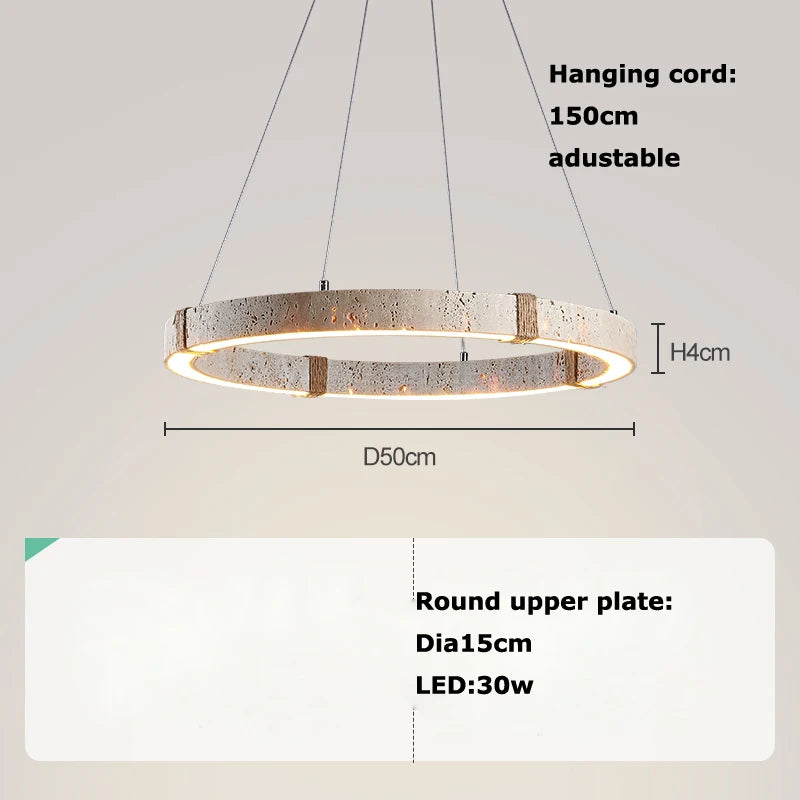 suspension lumineuse moderne fer blanc texture pierre minimaliste chaînes métalliques