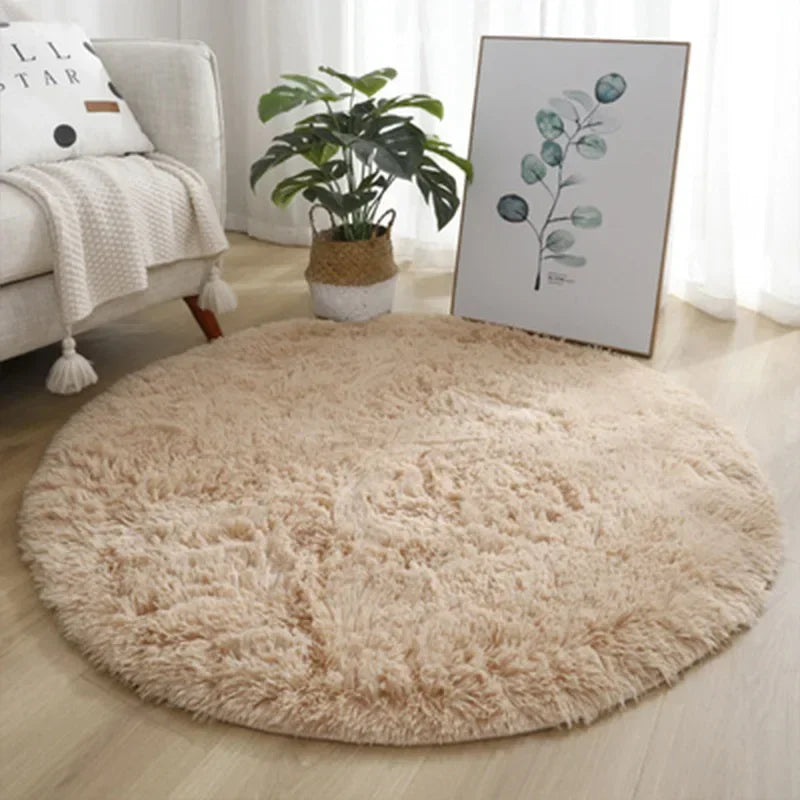 tapis rond peluche douce moderne rose clair salon chambre extérieur blanc opacité adhésif