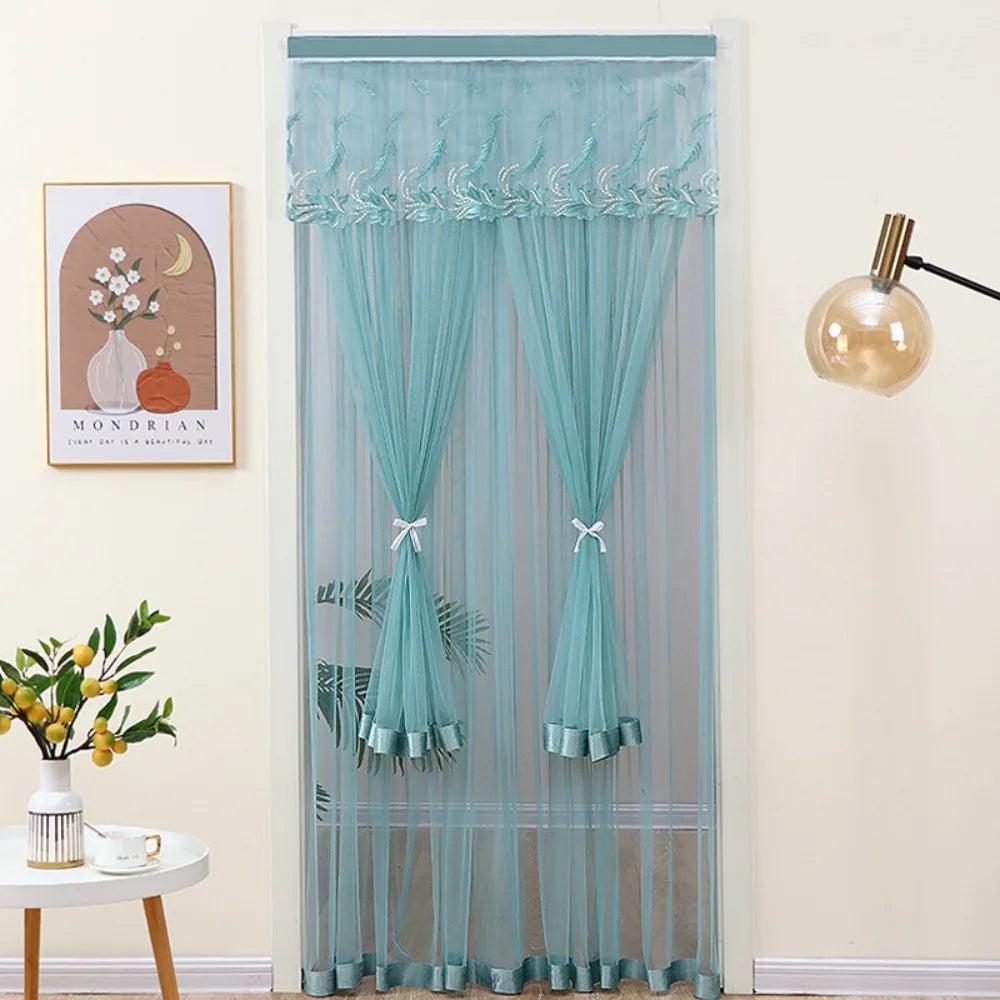 rideau moderne violet bleu rose plumes tulle transparent ruban décoratif polyester chambre