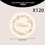 étiquettes autocollantes merci couronne fleurs classiques élégantes pack 120 pièces 4cm 4cm beige clair