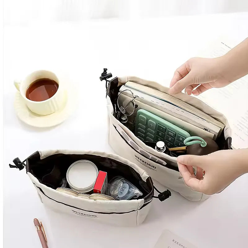 organisateur sac toile beige bleu marine vert olive cordon ajustable poches intérieures réutilisable moderne