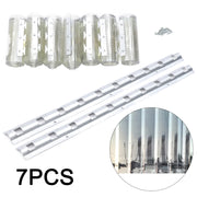 rideau bandes pvc transparent argenté moderne industriel rails métalliques visibles fixations rouleaux vis