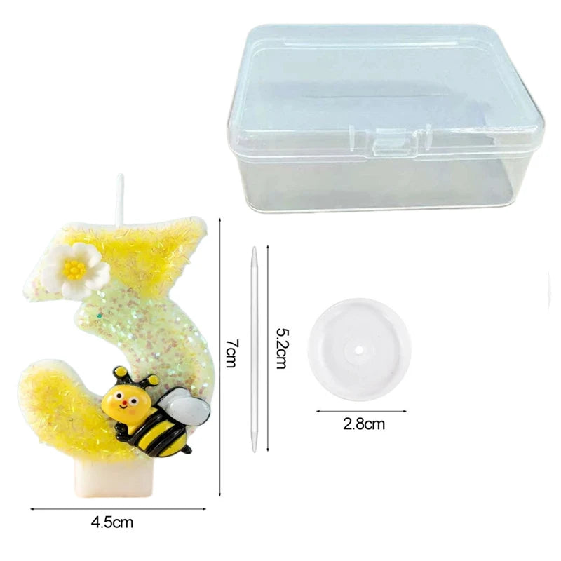 bougies forme chiffres jaune blanc noir fleurs abeilles décoratives enfants sucrerie couteau sucre boîte