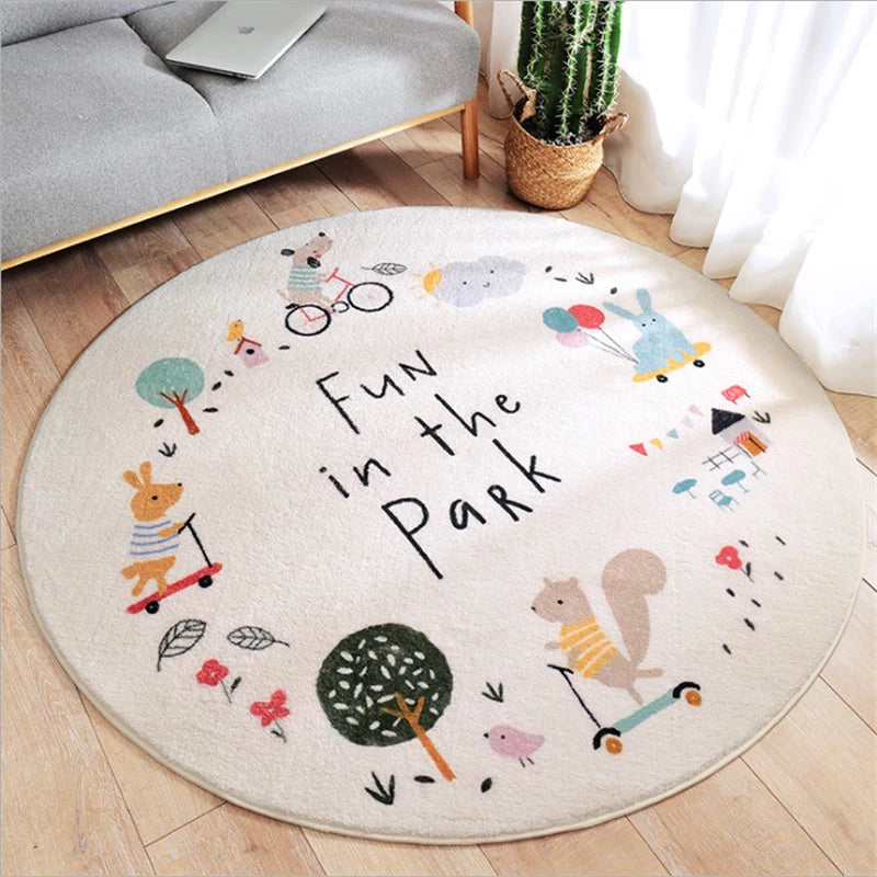 tapis rond fleuri dessins animaux mignons moderne salon chambre bébé polyester antidérapant