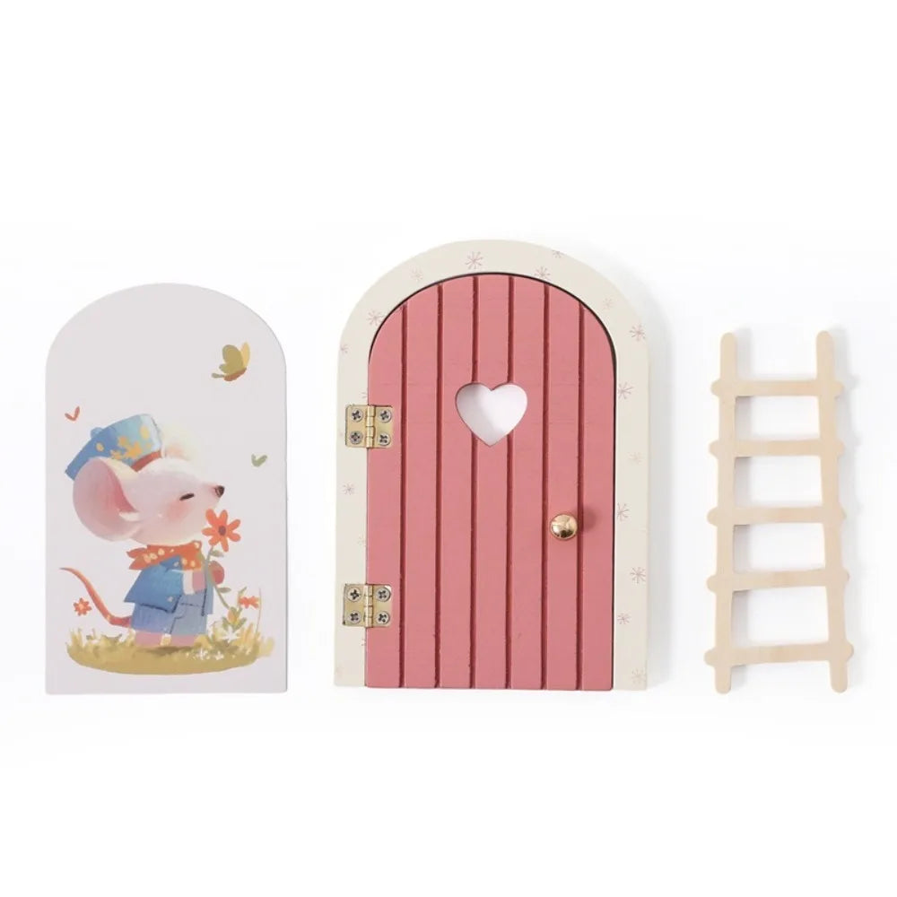 décoration murale enfantine portes miniatures bois colorées adhésif fantaisie mur porte dent boite elfe
