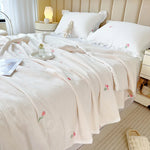 couette coton blanc motif fleurs roses été légère oreiller coussin accessoires