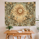 tapisserie murale vintage floral soleil lune vert beige marron romantique rectangle