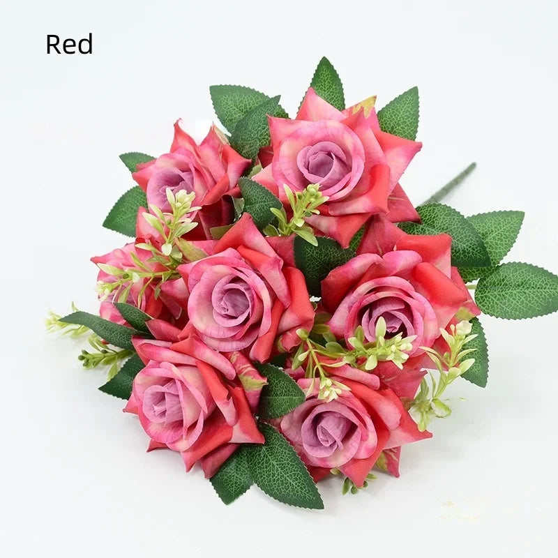 bouquet roses artificielles violet rose orange blanc moderne exposition extérieur soie