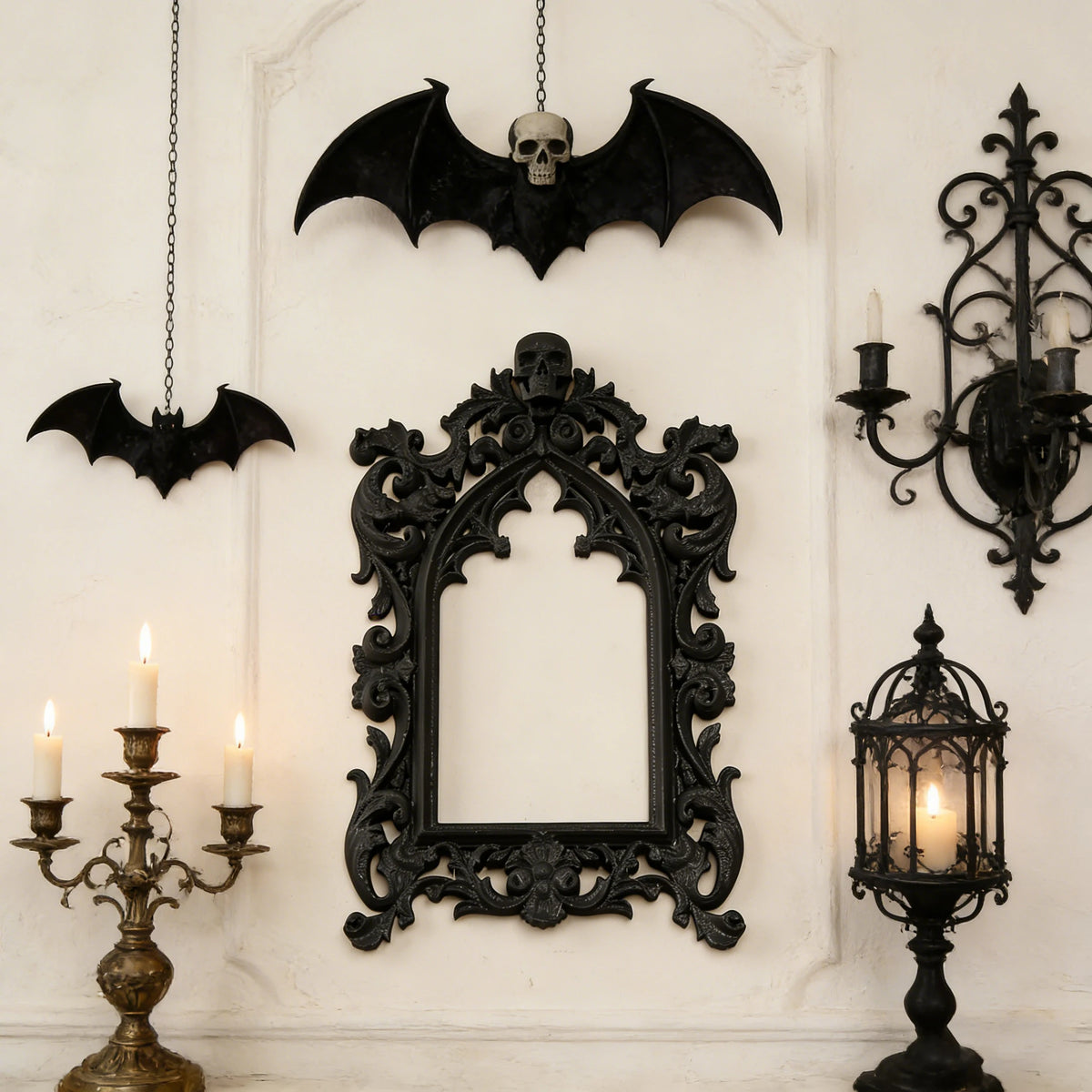 miroir gothique ornements crâne noir decor mural intérieur 18cm 11.5cm