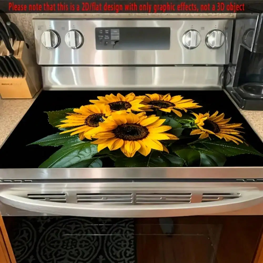 protège cuisinière induction noir floral moderne tapis sol antidérapant motifs tournesol abstraits deco cuisine