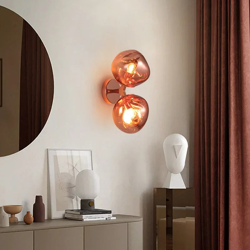 applique murale moderne verre soufflé effet miroir or cuivre vert multicolore LED E14 x2