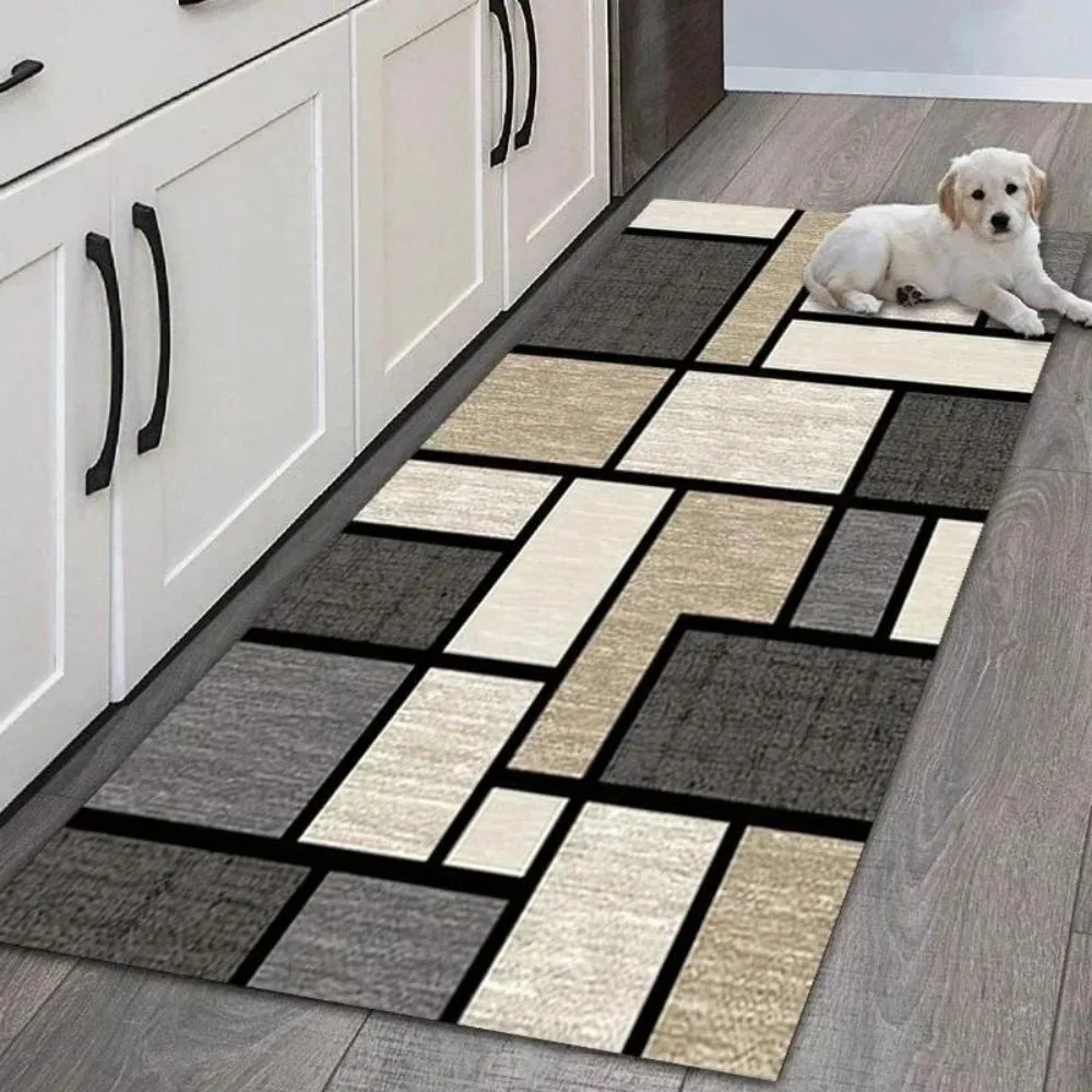tapis moderne gris noir bleu marine antidérapant polyester lavable salon entrée chambre