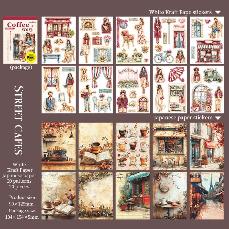 sticker autocollant livre vintage illustration personne animal floral 90x125mm scrapbooking album journal intime