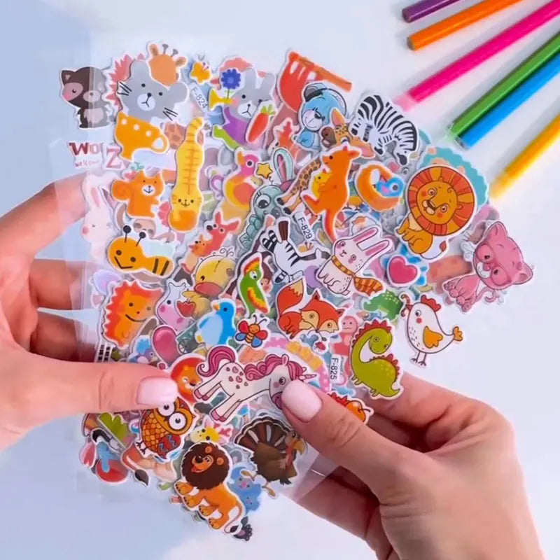 sticker animal dessin animé multicolore adhésif scrapbooking enfant léopard girafe zèbre dinosaure mignon
