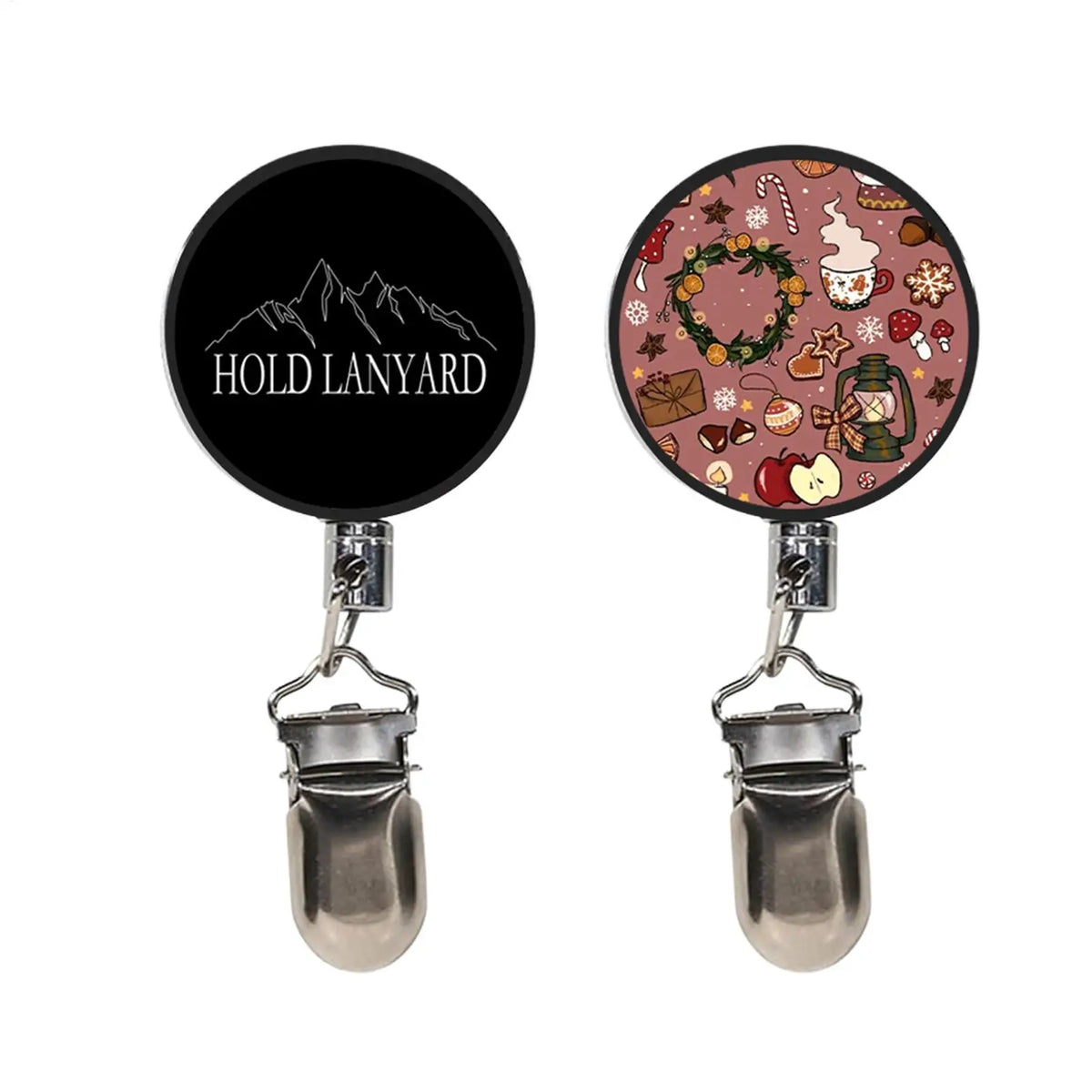 porte badges rétractables clip montagnes HOLD LANNYARD motif festif Noël bonbons pommes utilitaires décoratifs