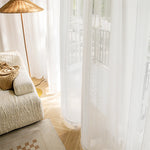 rideau blanc transparent classique élégant broderie fine polyester vertical rayures chambre salon