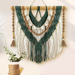 tapisserie macramé bohème coton beige crocheté franges bois décoration murale