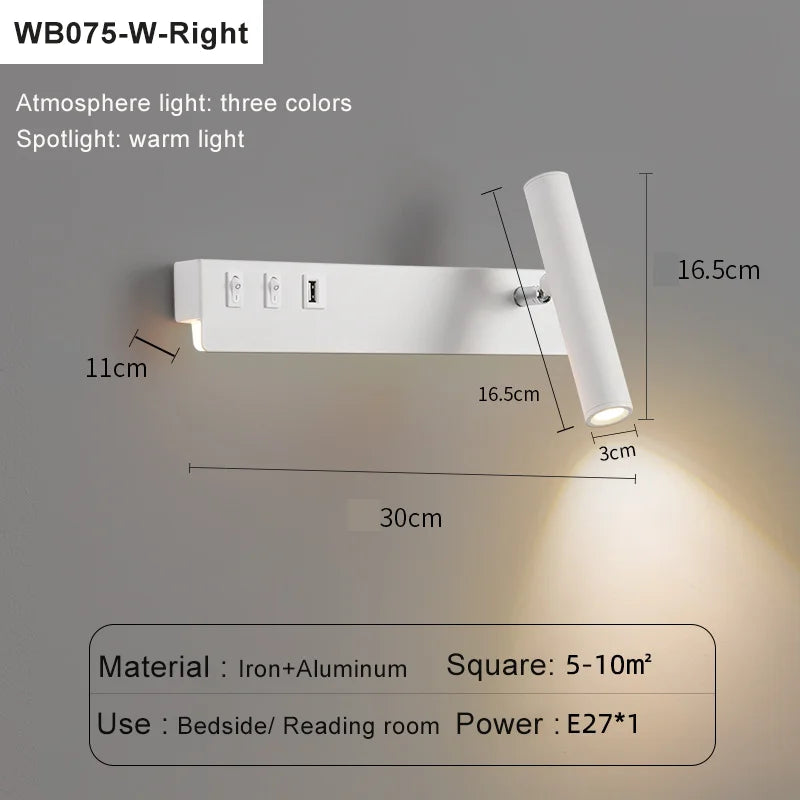 lampes murales led modernes usb rechargeable rotation 350° blanc noir