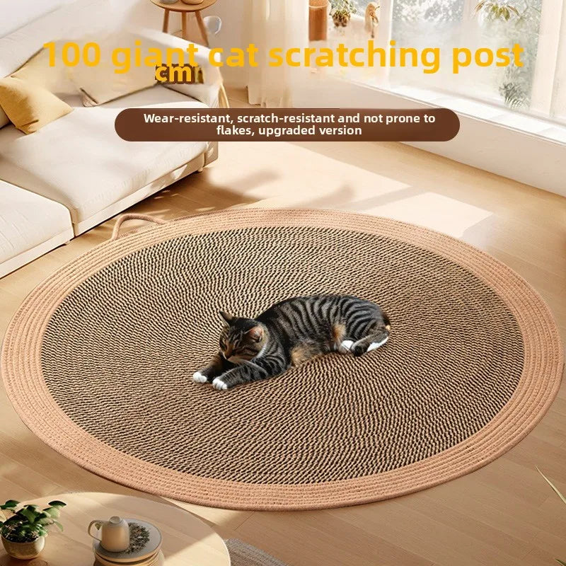 tapis chat griffoir marron beige bleu clair texture ondulée bordure tressée moderne 40cm 100cm