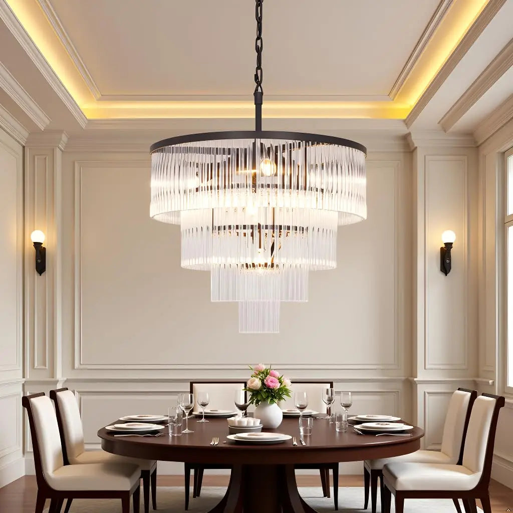 lustre suspension moderne cristal strass doré blanc luminaire salon salle manger élégant