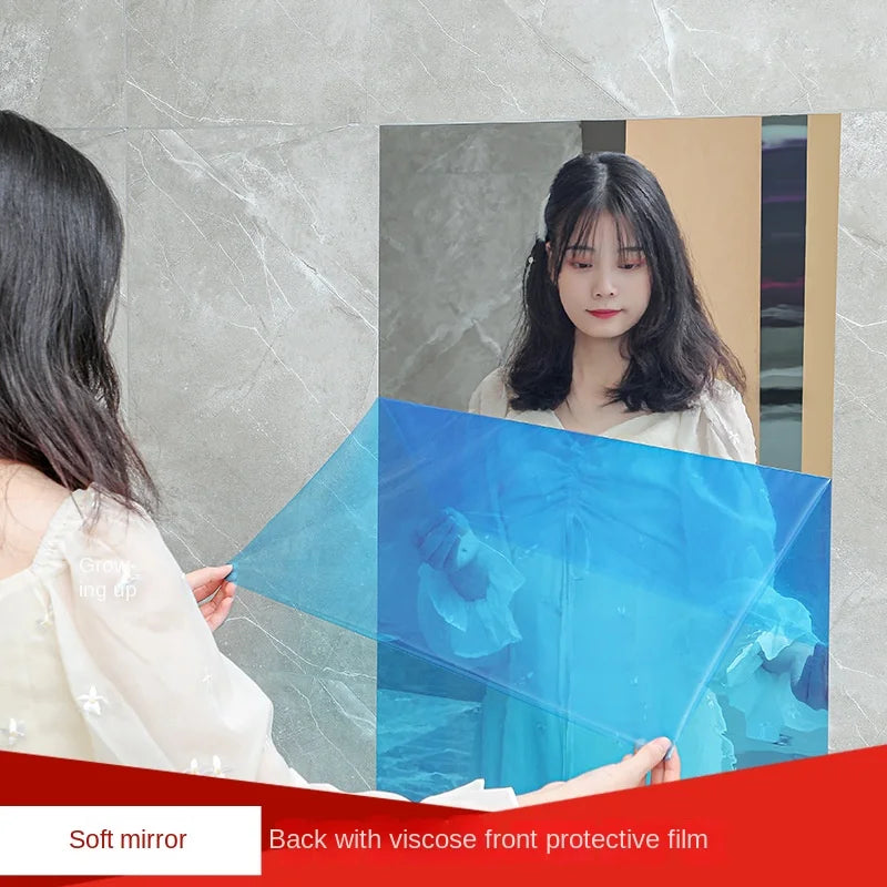 miroir auto adhésif moderne bleu translucide sans motif 15x15cm 20x20cm 30x100cm chambre salon salle