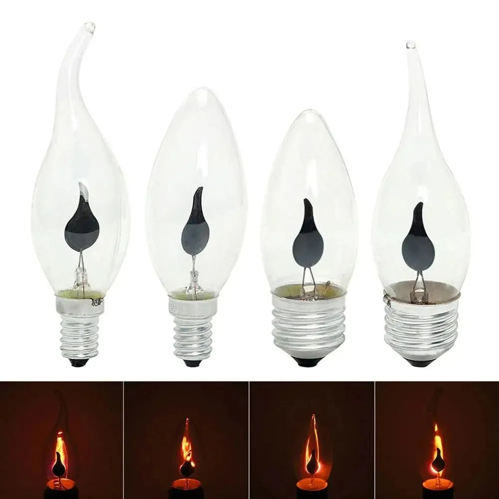 Ampoule LED bougie allumée dans une lampe de chevet vintage