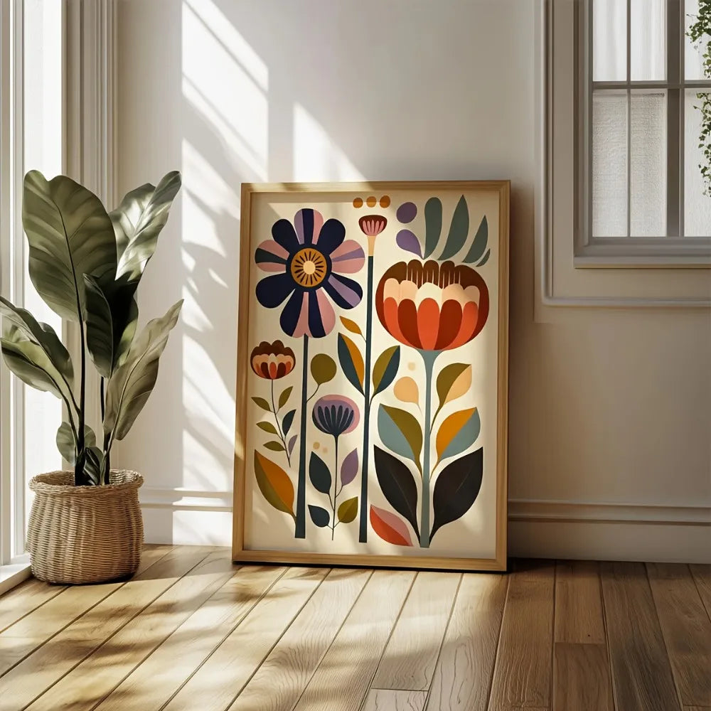 tableau abstrait floral multicolore moderne sans cadre toile rectangle vertical