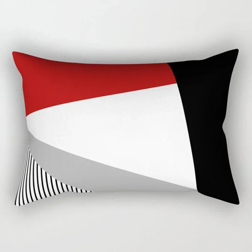 taie d'oreiller rectangulaire 30x50cm noir rouge blanc motif géométrique moderne décoration intérieur maison