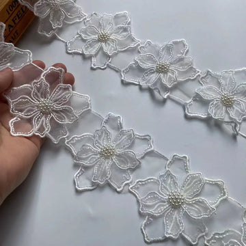 ruban decoratif dentelle brodée florales organza mariage rose violet blanc