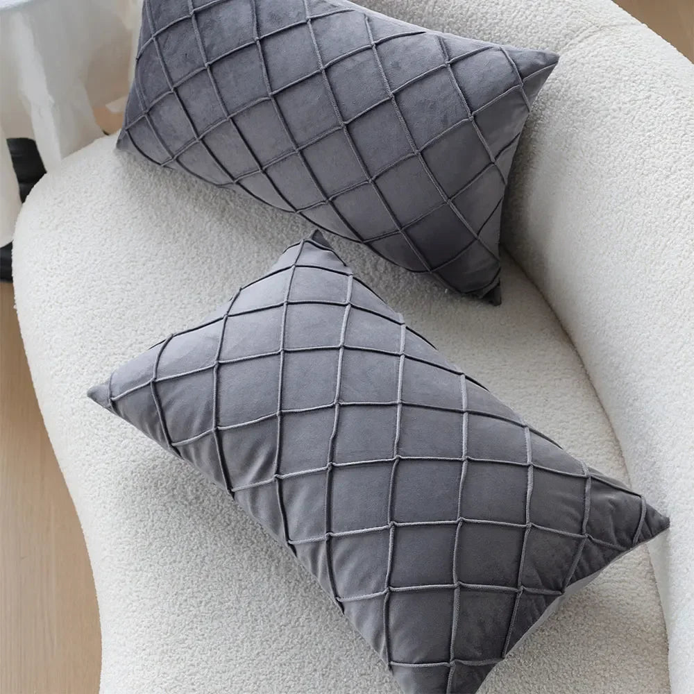 housse coussin gris carreaux moderne 30x50cm décoration sofa chambreôtel