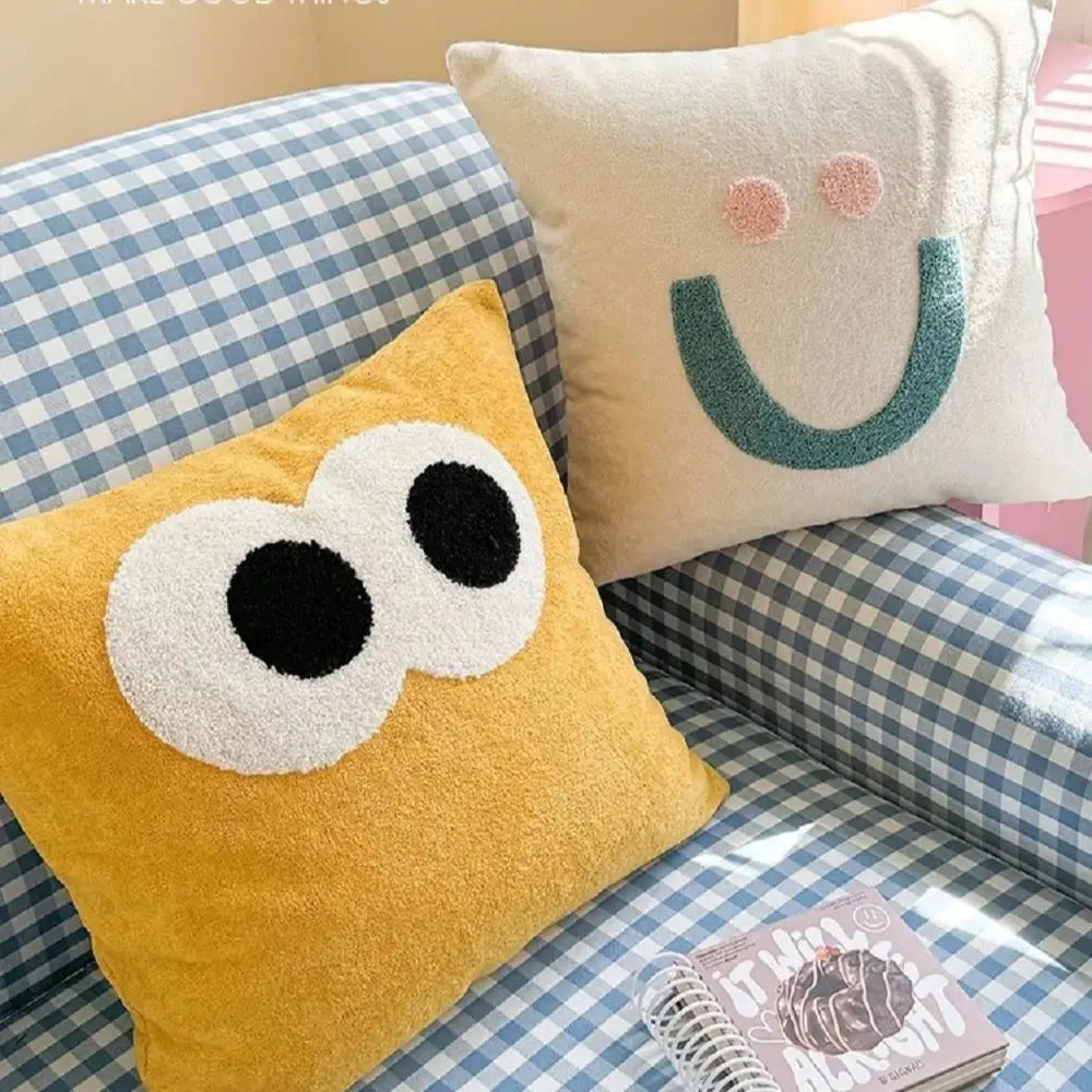 coussin carré 45x45cm bohème sourires yeux nuages abstrait coton polyester lavable moderne enfantin