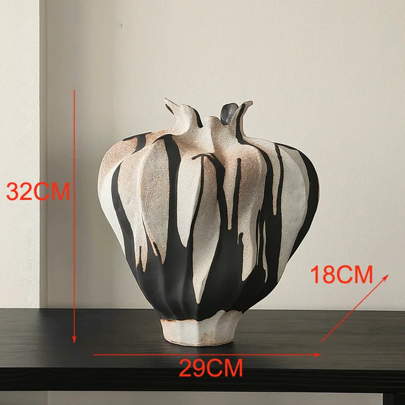 vase céramique abstrait artisanal rose vert orange marron bleu ondulé texturé sculptural