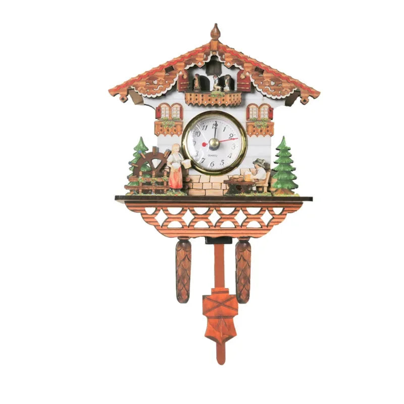horloge murale coucou bois sculpté rustique salon décoratif pastorale animaux aiguille quartz