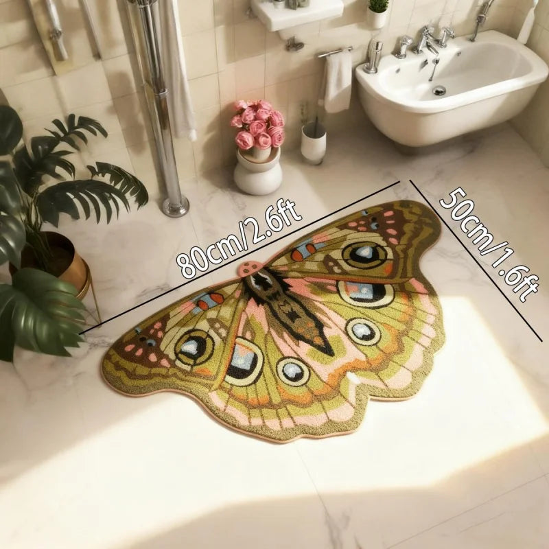 tapis vert marron papillon antidérapant durable salon salle bain cuisine moderne
