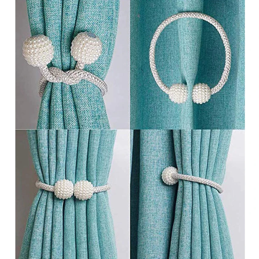 boucle rideau magnétique blanches tissu coton moderne élégant clips magnétiques gris blanc