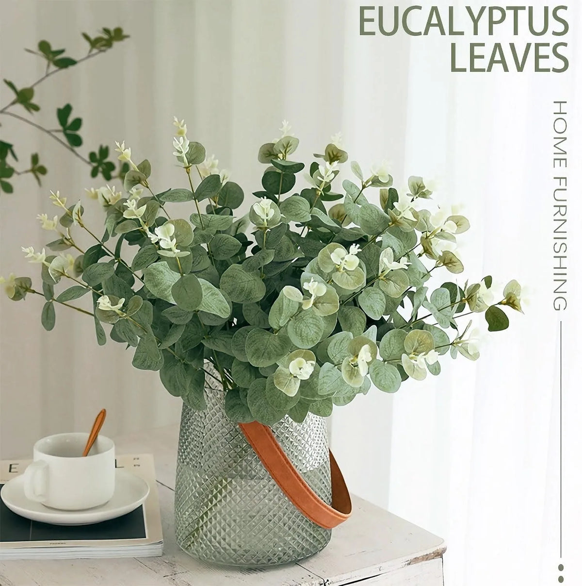 feuilles eucalyptus artificielles vertes blanches bouquet mariage décoration intérieur naturel rustique