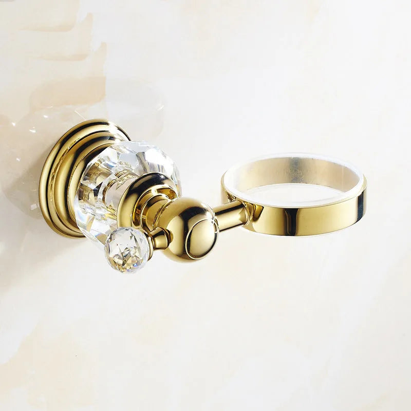 porte savon mural cristal doré acier inoxydable motifs géométriques transparent luxueux salle bain