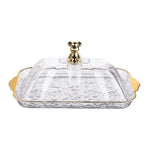 plateau fruits transparent bordure dorée couvercle acrylique assiettes rangement moderne élégant texture marbrée
