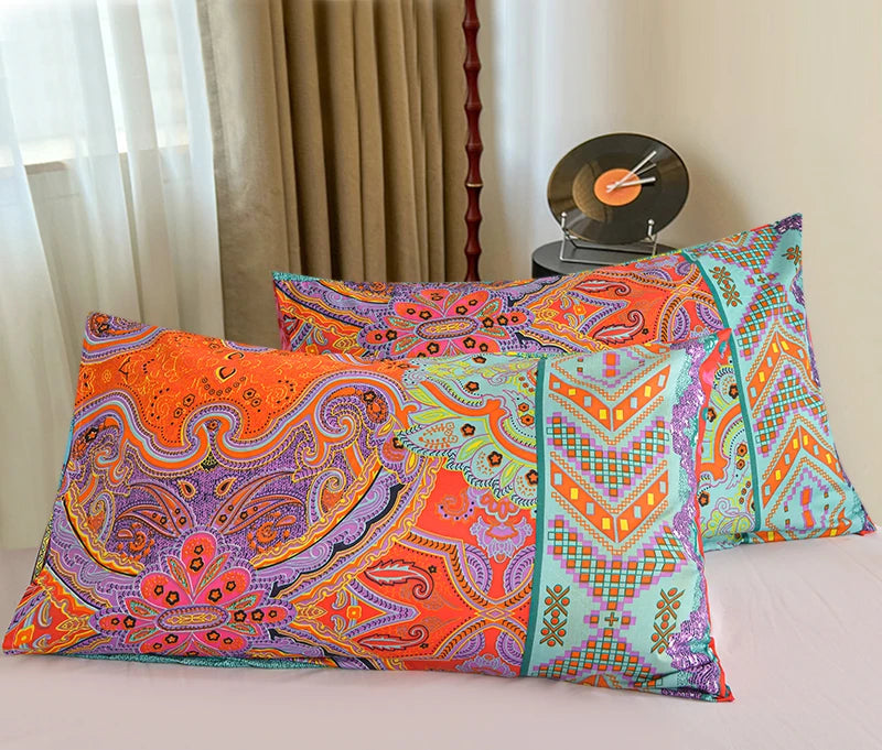 lot deux taies d'oreiller rectangulaires 48x74cm housse coussin décorative motif géométrique moderne