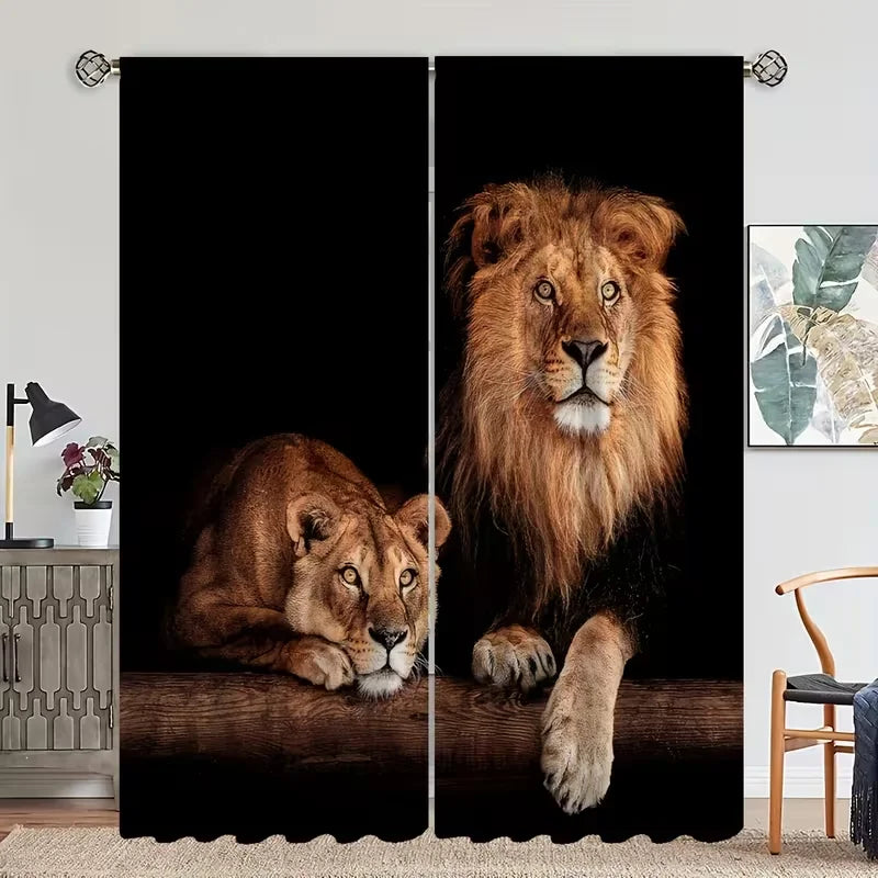 rideau lion lionne moderne 100 polyester noir marron beige 60x150CM 75x166CM 105x230CM 130x210CM