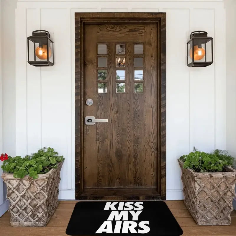 tapis moderne géométrique lettres kiss my airs motifs floraux noir blanc chambre salon